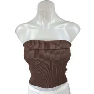 Glassons Brown Rib Knit Sleeveless Strapless Cami Bandeau Crop Tank Top Size XS